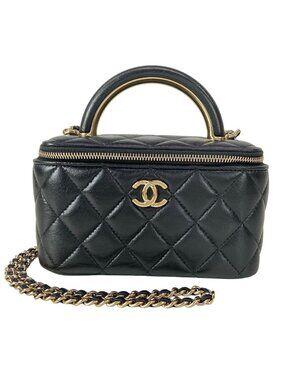 Chanel Vanity Bag Casematelasse Black Gold Lambskin